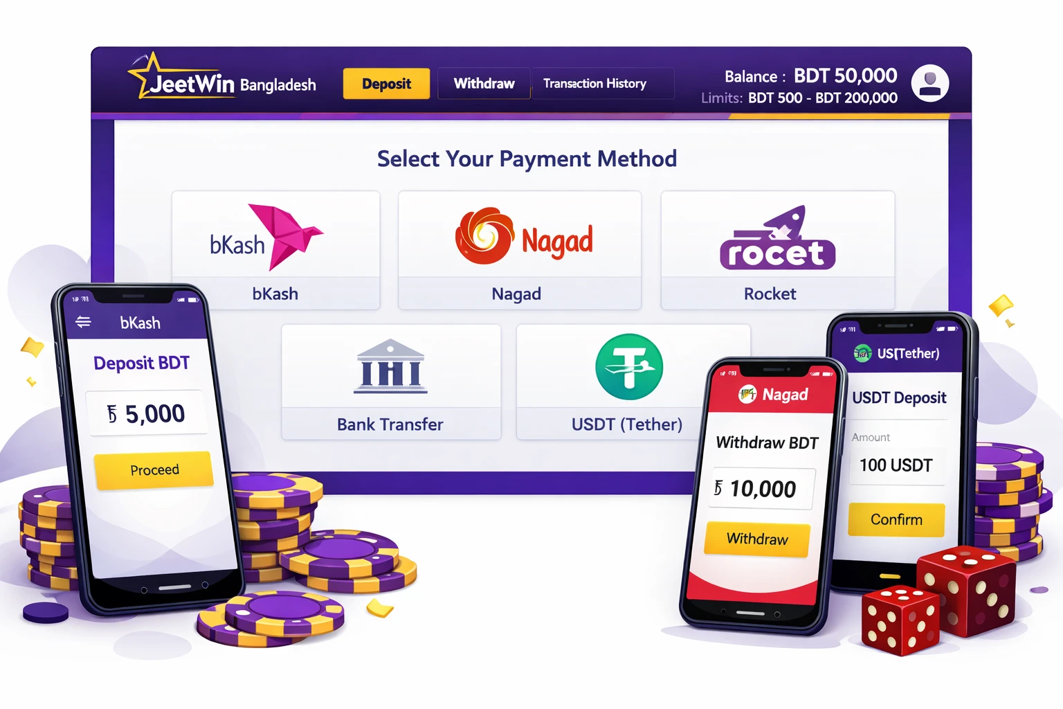 Jeetwin Bangladesh payment methods for deposits and withdrawals